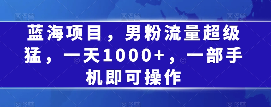 蓝海项目，男粉流量超级猛，一天1000+，一部手机即可操作【揭秘】-16888副业资讯