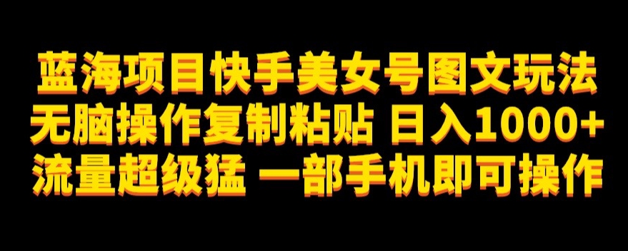 蓝海项目快手美女号图文玩法，无脑操作复制粘贴，日入1000+流量超级猛一部手机即可操作【揭秘】-16888副业资讯