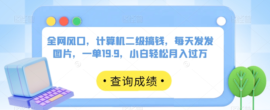 全网风口，计算机二级搞钱，每天发发图片，一单19.9，小白轻松月入过万【揭秘】-16888副业资讯