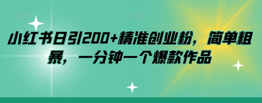 小红书日引200+精准创业粉，简单粗暴，一分钟一个爆款作品【揭秘】-16888副业资讯