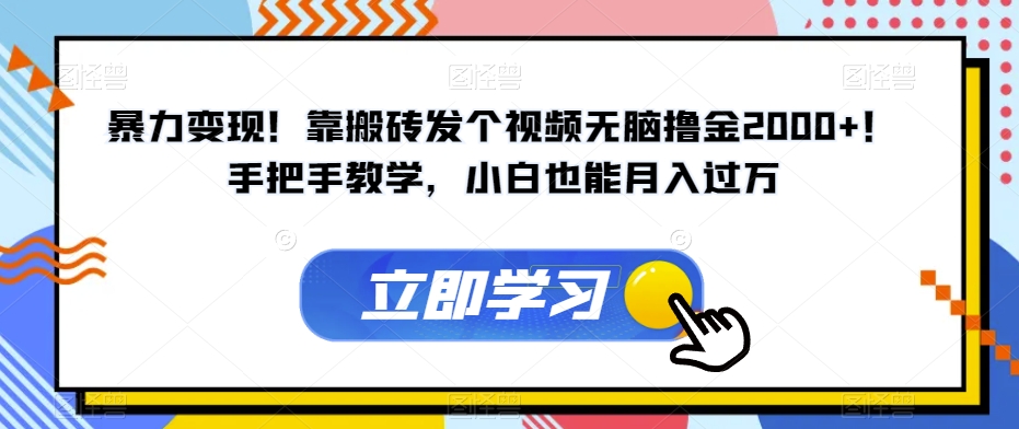 暴力变现！靠搬砖发个视频无脑撸金2000+！手把手教学，小白也能月入过万【揭秘】-16888副业资讯