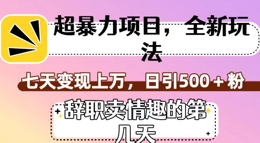 超暴利项目，全新玩法（辞职卖情趣的第几天），七天变现上万，日引500+粉【揭秘】-16888副业资讯