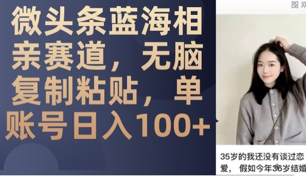 微头条蓝海相亲赛道，无脑复制粘贴，单账号日入100+-16888副业资讯