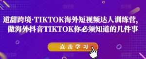 道甜跨境·TIKTOK海外短视频达人训练营,做海外抖音TIKTOK你必须知道的几件事-16888副业资讯