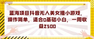 蓝海项目抖音无人美女播小游戏，操作简单，适合0基础小白，一周收益2500【揭秘】-16888副业资讯