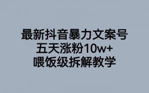 最新抖音暴力文案号，五天涨粉10w+，喂饭级拆解教学-16888副业资讯