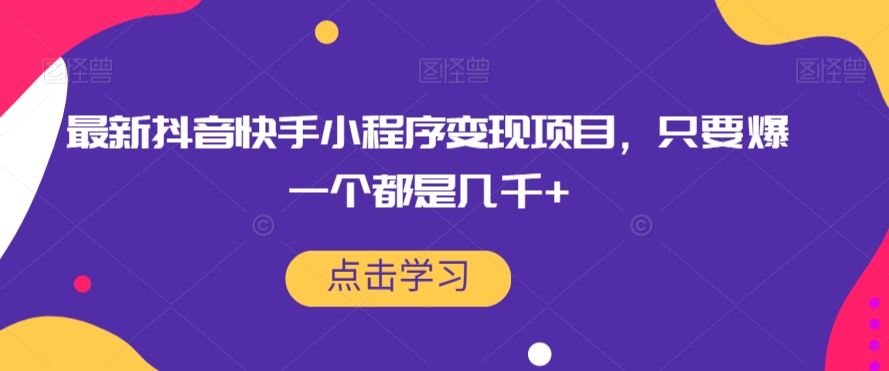 最新抖音快手小程序变现项目，只要爆一个都是几千+-16888副业资讯