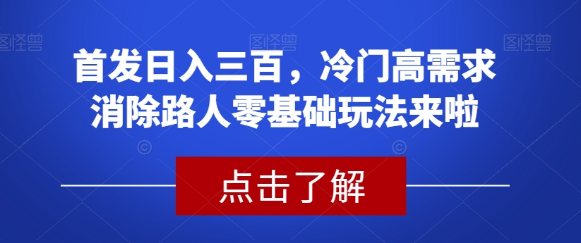 首发日入三百，冷门高需求消除路人零基础玩法来啦【揭秘】-16888副业资讯