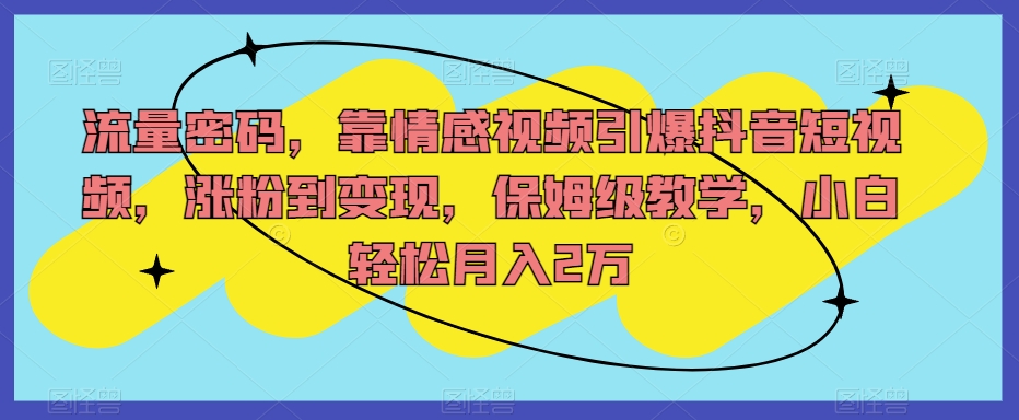 流量密码，靠情感视频引爆抖音短视频，涨粉到变现，保姆级教学，小白轻松月入2万【揭秘】-16888副业资讯