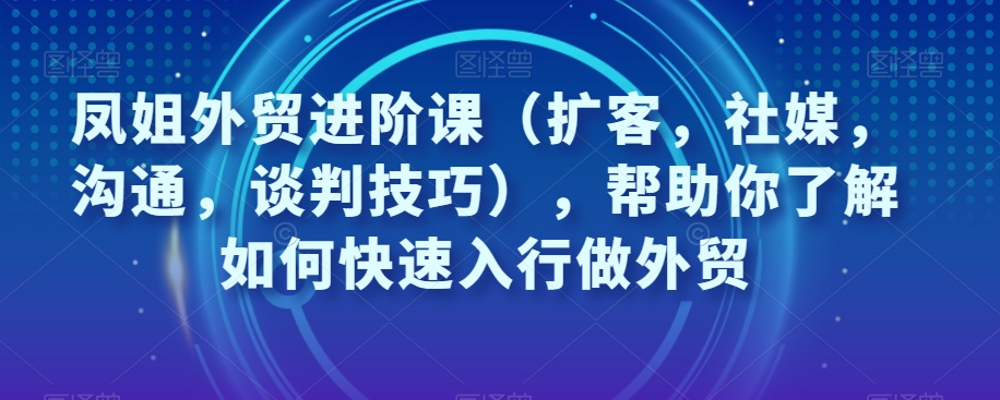 凤姐外贸进阶课（扩客，社媒，沟通，谈判技巧），帮助你了解如何快速入行做外贸-16888副业资讯