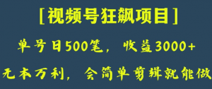 日收款500笔，纯利润3000+，视频号狂飙项目，会简单剪辑就能做【揭秘】-16888副业资讯