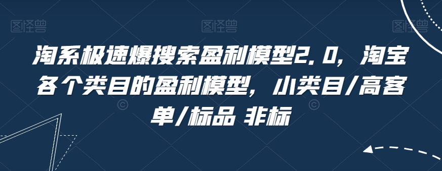 淘系极速爆搜索盈利模型2.0，淘宝各个类目的盈利模型，小类目/高客单/标品 非标-16888副业资讯