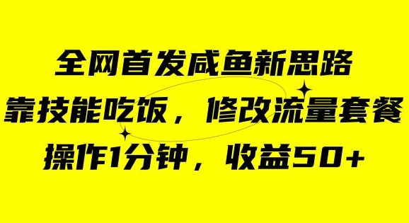 咸鱼冷门新玩法，靠“技能吃饭”，修改流量套餐，操作1分钟，收益50【揭秘】-16888副业资讯