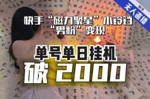 【日入破2000】快手无人直播不进人?“磁力聚星”没收益?不会卡屏、卡同城流量?最新课程会通通解决!-16888副业资讯
