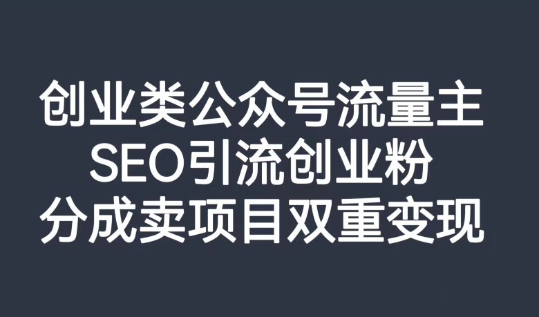 创业类公众号流量主，SEO引流创业粉，分成卖项目双重变现【揭秘】-16888副业资讯