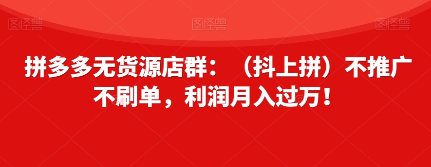 拼多多无货源店群：（抖上拼）不推广不刷单，利润月入过万！【揭秘】-16888副业资讯