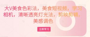 大V美食色彩法,美食短视频,学习相机,清晰透亮灯光法,剪映剪辑,美感调色-16888副业资讯
