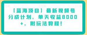 【蓝海项目】最新视频号分成计划,单天收益8000+,附玩法教程!-16888副业资讯