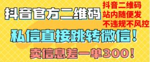 价值3000的技术！抖音二维码直跳微信！站内无限发不违规！-16888副业资讯