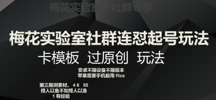 梅花实验室社群连怼起号玩法，卡模板过原创玩法【揭秘】-16888副业资讯
