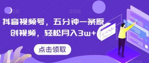 抖音视频号，五分钟一条原创视频，轻松月入3w+【独家秘诀，传授赚钱方法】【揭秘】-16888副业资讯