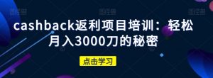 cashback返利项目培训:轻松月入3000刀的秘密-16888副业资讯