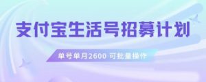 支付宝生活号作者招募计划,单号单月2600,可批量去做,工作室一人一个月轻松1w+【揭秘】-16888副业资讯