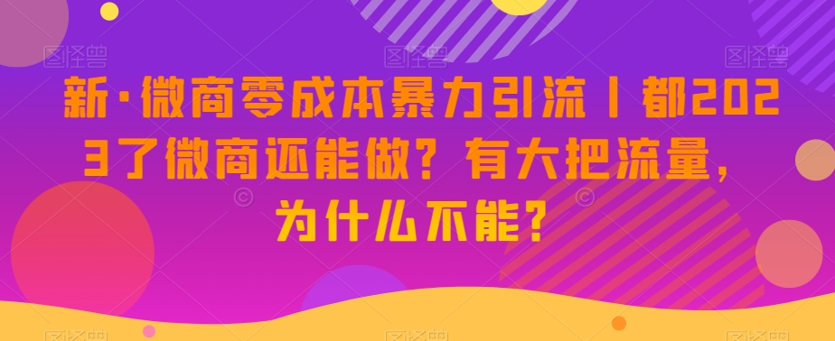 新·微商零成本暴力引流丨都2023了微商还能做？有大把流量，为什么不能？-16888副业资讯