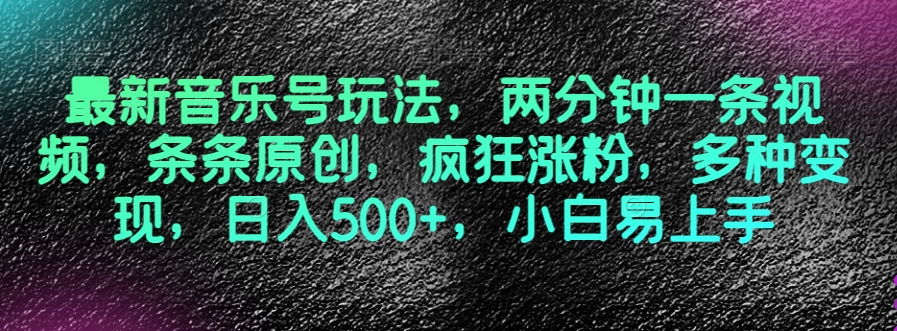 最新音乐号玩法，两分钟一条视频，条条原创，疯狂涨粉，多种变现，日入500+，小白易上手【揭秘】-16888副业资讯
