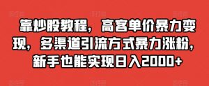 靠炒股教程，高客单价暴力变现，多渠道引流方式暴力涨粉，新手也能实现日入2000+【揭秘】-16888副业资讯