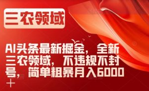 AI头条最新掘金，全新三农领域，不违规不封号，简单粗暴月入6000＋【揭秘】-16888副业资讯