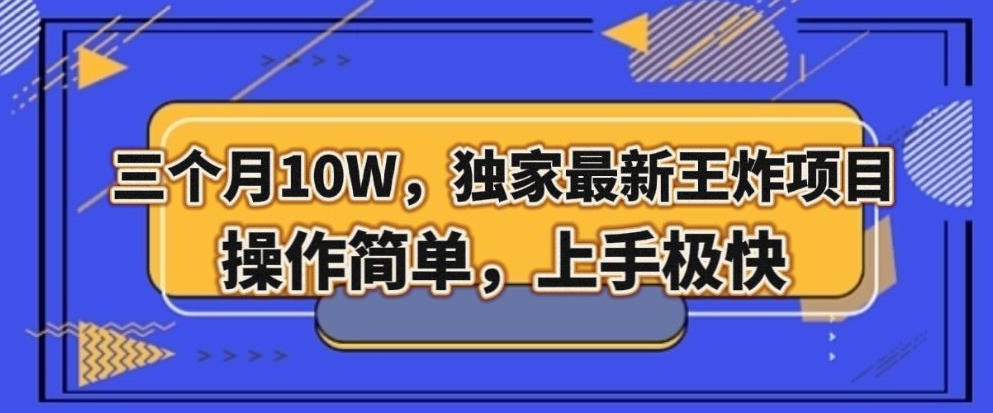 三个月10W，独家最新王炸项目！操作简单，上手极快【揭秘】-16888副业资讯