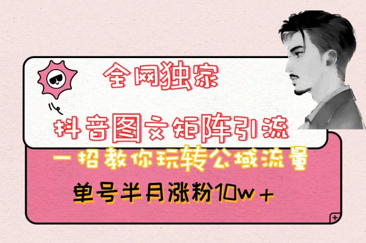 全网独家抖音图文矩阵引流，一招教你玩转公域流量，单号半月涨粉10w+【揭秘】-16888副业资讯