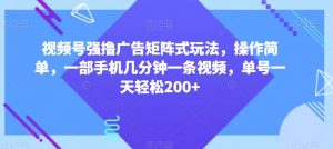 视频号强撸广告矩阵式玩法,操作简单,一部手机几分钟一条视频,单号一天轻松200+【揭秘】-16888副业资讯