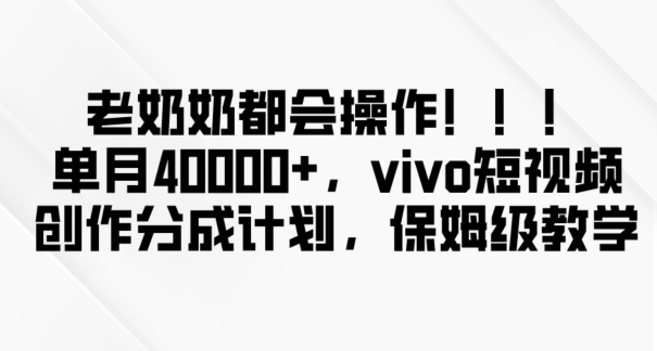 老奶奶都会操作，新平台无脑操作，单月40000+，vivo短视频创作分成计划【揭秘】-16888副业资讯