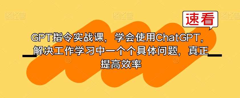 GPT指令实战课，学会使用ChatGPT，解决工作学习中一个个具体问题，真正提高效率-16888副业资讯