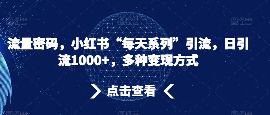 流量密码，小红书“每天系列”引流，日引流1000+，多种变现方式【揭秘】-16888副业资讯