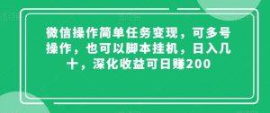 微信操作简单任务变现，可多号操作，也可以脚本挂机，日入几十，深化收益可日赚200【揭秘】-16888副业资讯