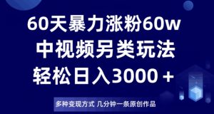60天暴力涨粉60W，中视频另类玩法，日入3000＋，几分钟一条原创作品多种变现方式-16888副业资讯