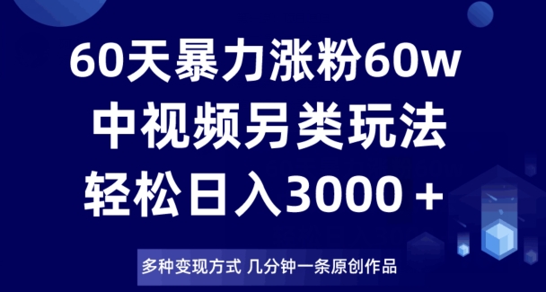 60天暴力涨粉60W，中视频另类玩法，日入3000＋，几分钟一条原创作品多种变现方式-16888副业资讯
