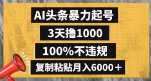 AI头条暴力起号,3天撸1000,100%不违规,复制粘贴月入6000+【揭秘】-16888副业资讯