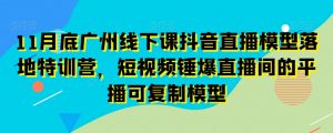 11月底广州线下课抖音直播模型落地特训营,短视频锤爆直播间的平播可复制模型-16888副业资讯