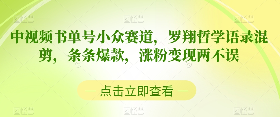 中视频书单号小众赛道，罗翔哲学语录混剪，条条爆款，涨粉变现两不误【揭秘】-16888副业资讯