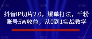 抖音IP切片2.0，爆单打法，千粉账号5W收益，从0到1实战教学【揭秘】-16888副业资讯