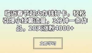 临近春节超火存钱打卡,轻松引爆小红薯流量,3分钟一条作品,20天涨粉4000+【揭秘】-16888副业资讯
