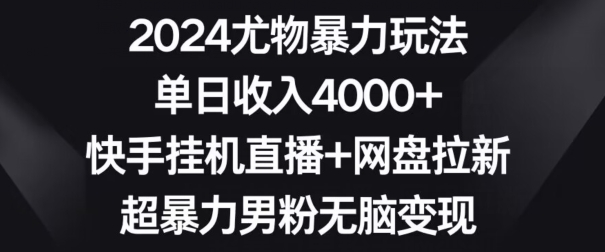 2024尤物暴力玩法，单日收入4000+，快手挂机直播+网盘拉新，超暴力男粉无脑变现【揭秘】-16888副业资讯