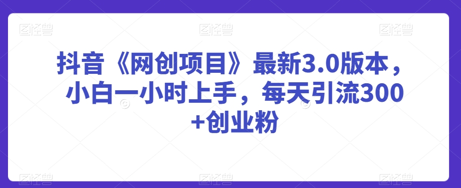 抖音《网创项目》最新3.0版本，小白一小时上手，每天引流300+创业粉【揭秘】-16888副业资讯