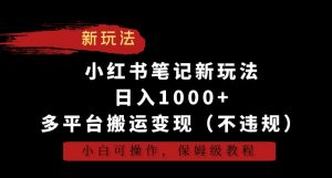 小红书笔记新玩法,日入1000+,多平台搬运变现(不违规),小白可操作,保姆级教程【揭秘】-16888副业资讯