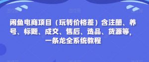 闲鱼电商项目（玩转价格差）含注册、养号、标题、成交、售后、选品、货源等，一条龙全系统教程-16888副业资讯