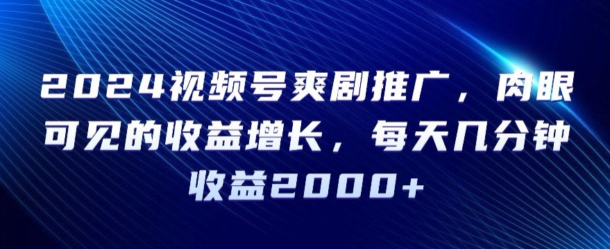 2024视频号爽剧推广，肉眼可见的收益增长，每天几分钟收益2000+【揭秘】-16888副业资讯
